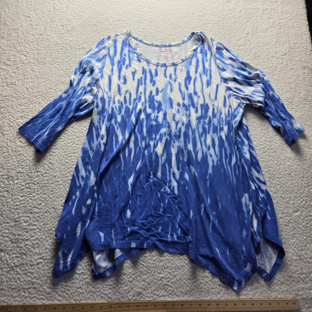 Woman Within Shirt Womens Plus 1X Blue Scoop Neck 3/4 Sleeve Geometric Tunic Top